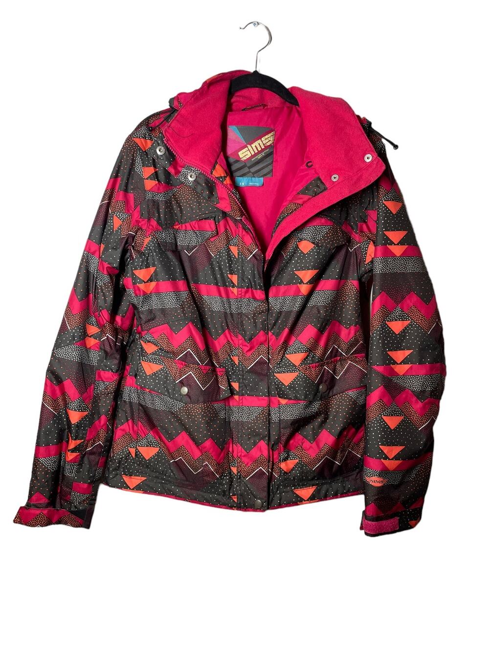Sims Womens Winter Ski Snowboard Jacket Coat Aztec Chevron Print Small Pink VTG